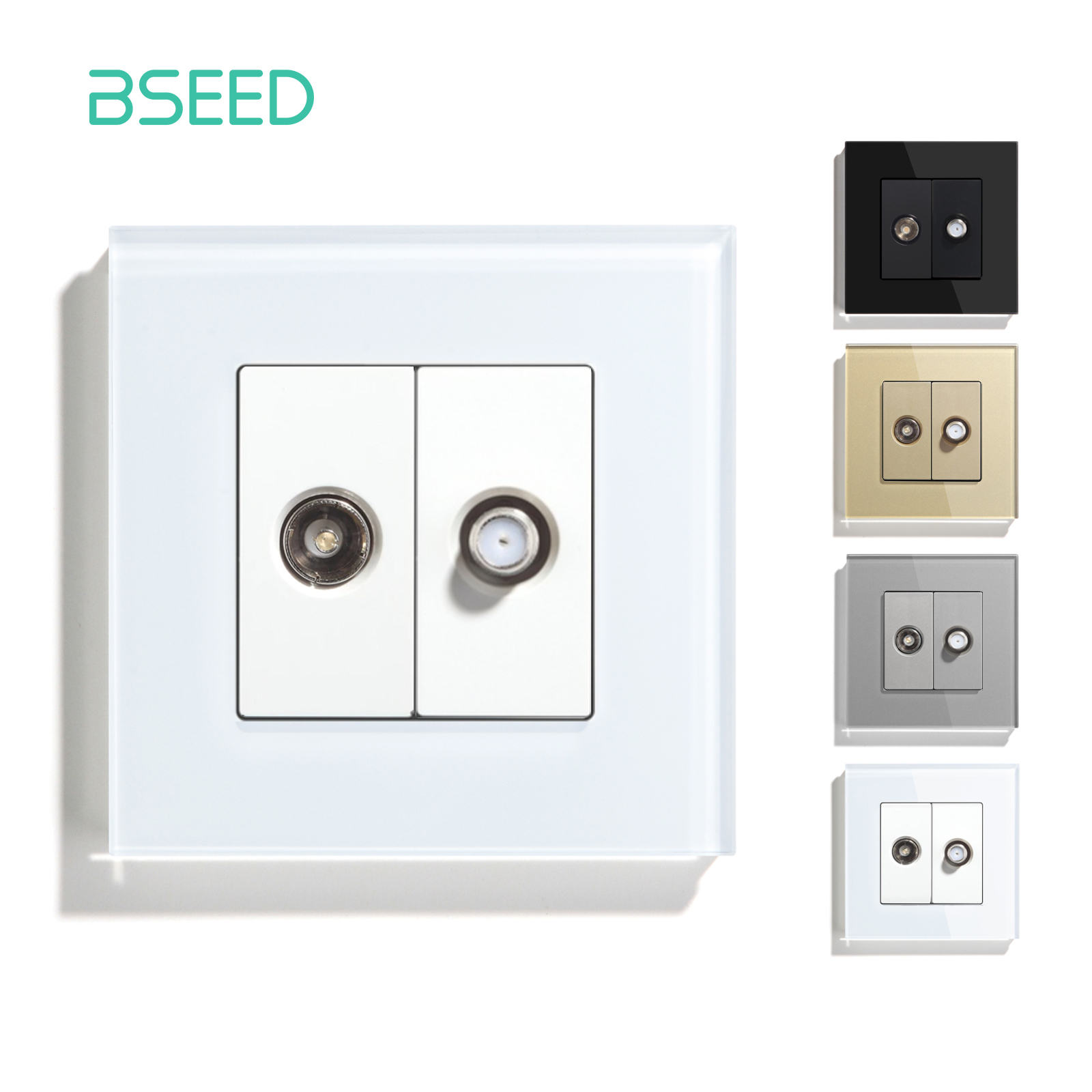 Tv Home Improvement - Bseedテレビ衛星壁ソケットクリスタルガラスパネル白黒ゴールドeu標準86ミリメートルdiyパーツ家庭用改善