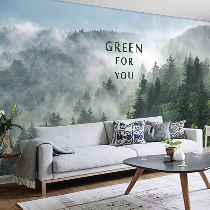 カスタム壁画霧の森壁紙リビングルームのテレビのソファの背景北 - Tv Home Improvement のレビューと価格