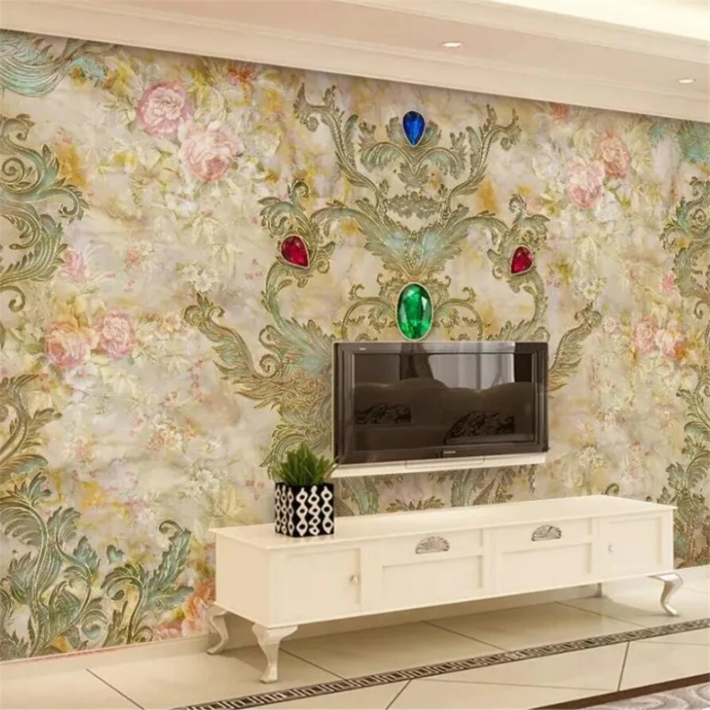 カスタム壁画壁紙壁装飾用リビングルームテレビ背景大理石ジュエ - Tv Home Improvement のレビューと価格