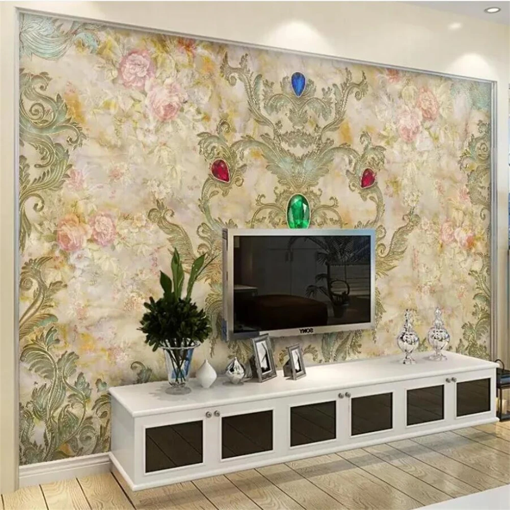 カスタム壁画壁紙壁装飾用リビングルームテレビ背景大理石ジュエ - Tv Home Improvement のレビューと価格